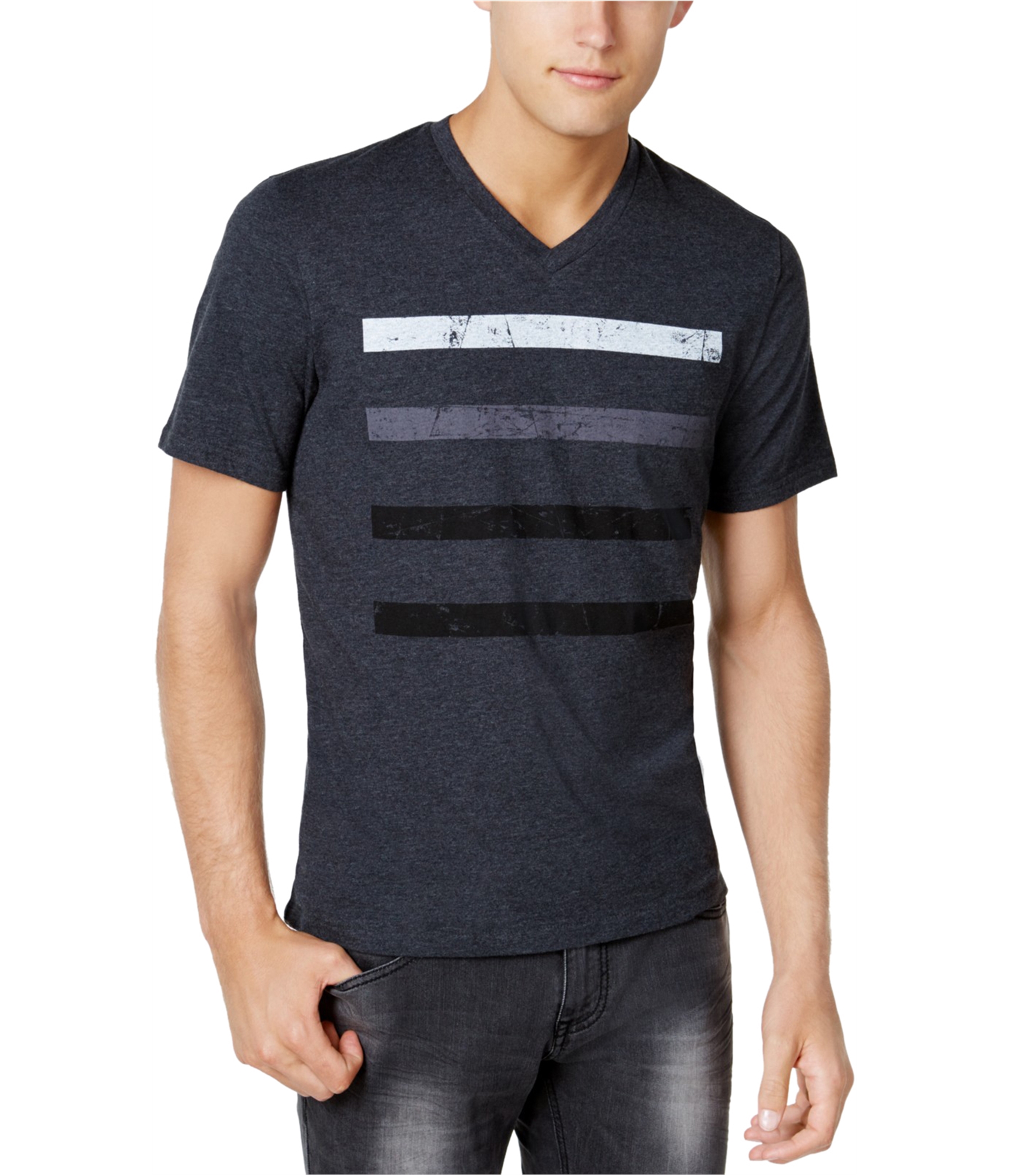I-N-C Mens Static Stripe Basic T-Shirt, Grey, X-Small | eBay