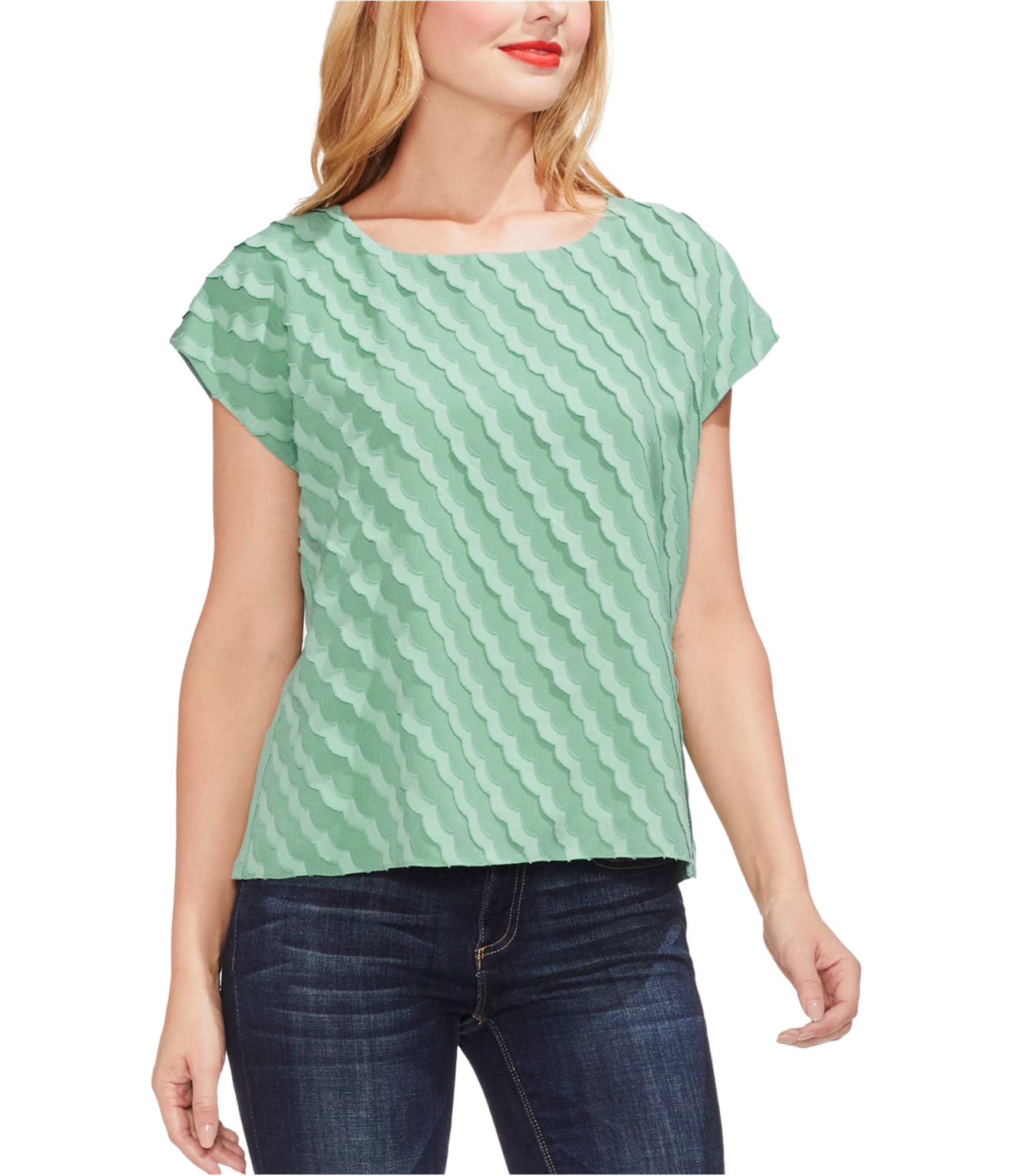 Vince Camuto Womens Striped Sheer Pullover Top