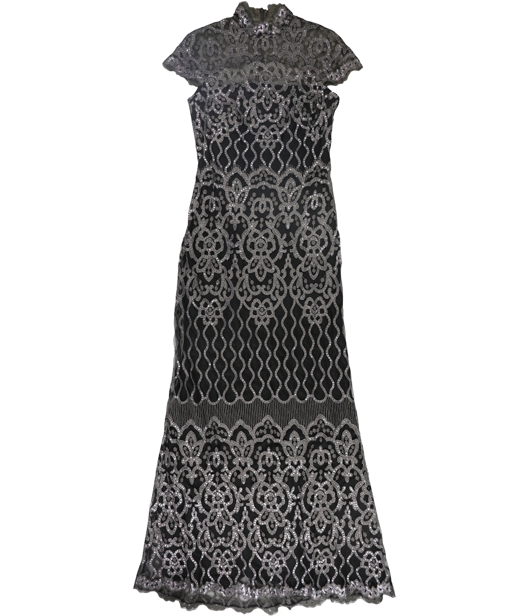 Pre-owned Tadashi Shoji Womens Sequin Gown Dress In Gray