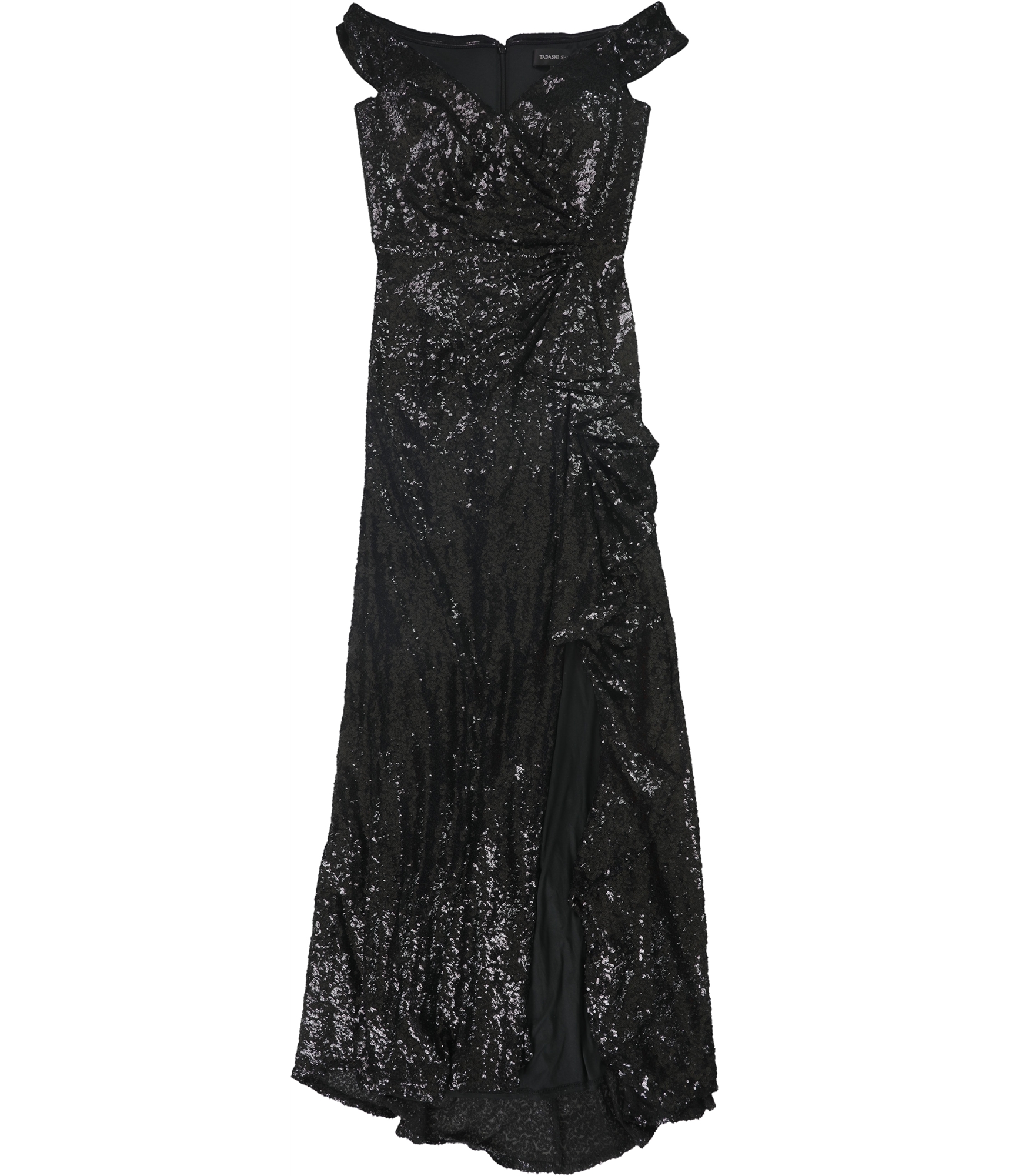 Pre-owned Tadashi Shoji Womens Sequin Gown Dress In Black