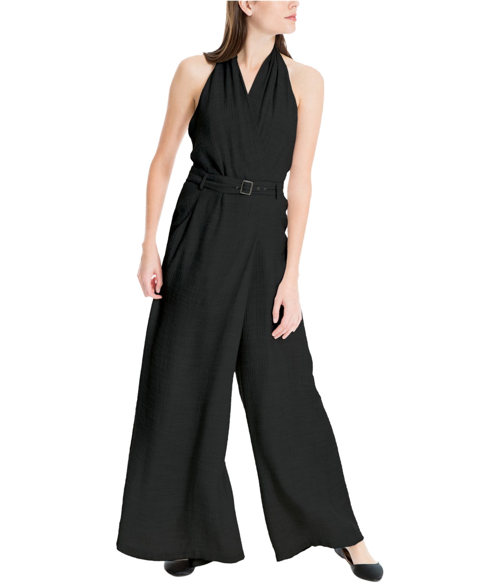 Max Studio London Womens Belted Jumpsuit, Black, Large | eBay
