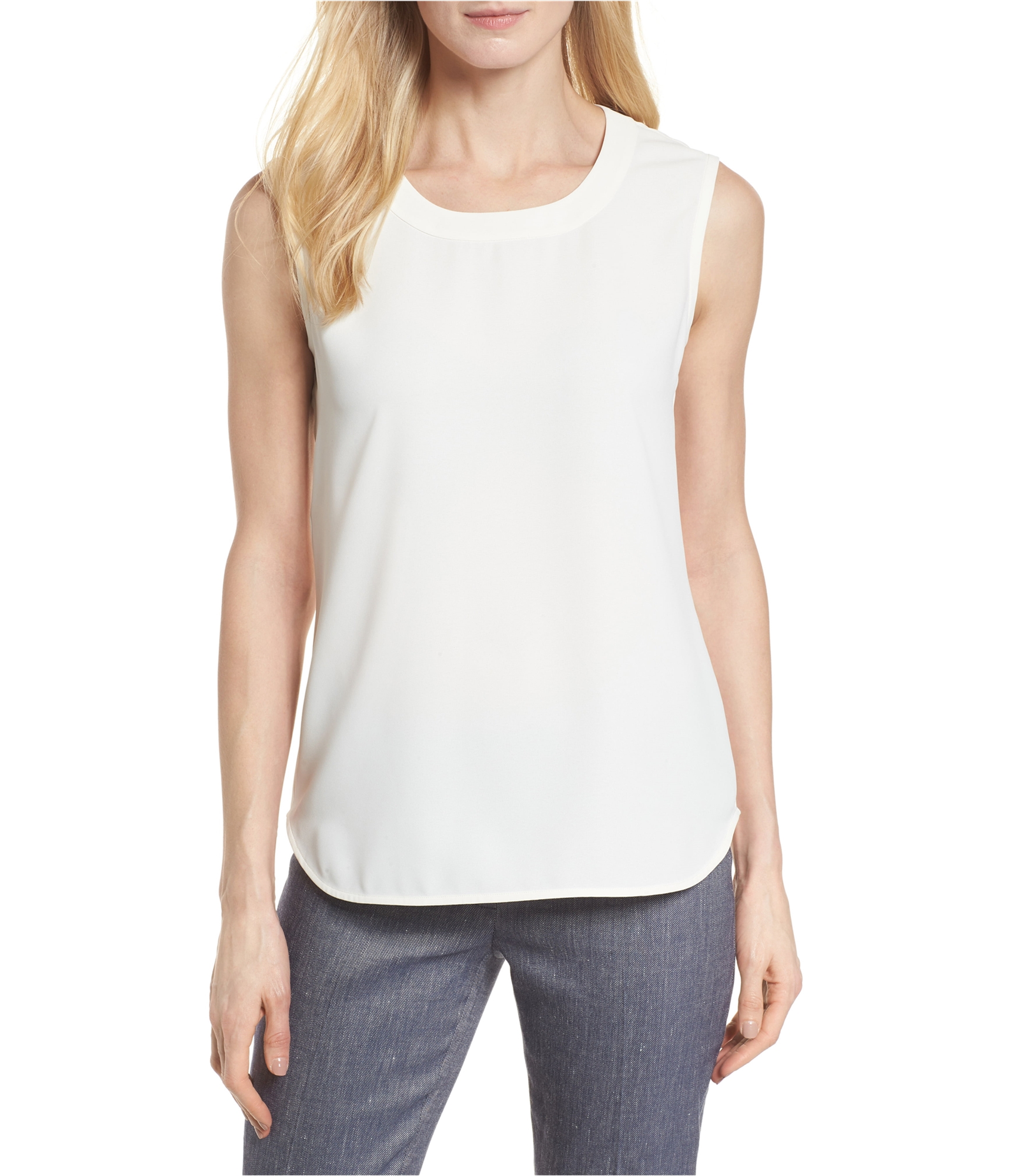 Anne Klein Womens Solid Sleeveless Blouse Top, Off-White, X-Small | eBay