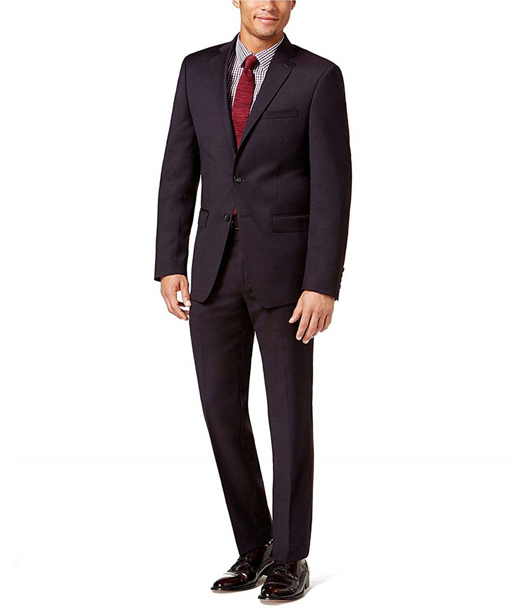 Pre-owned Calvin Klein Mens Textured Two Button Formal Suit In Red
