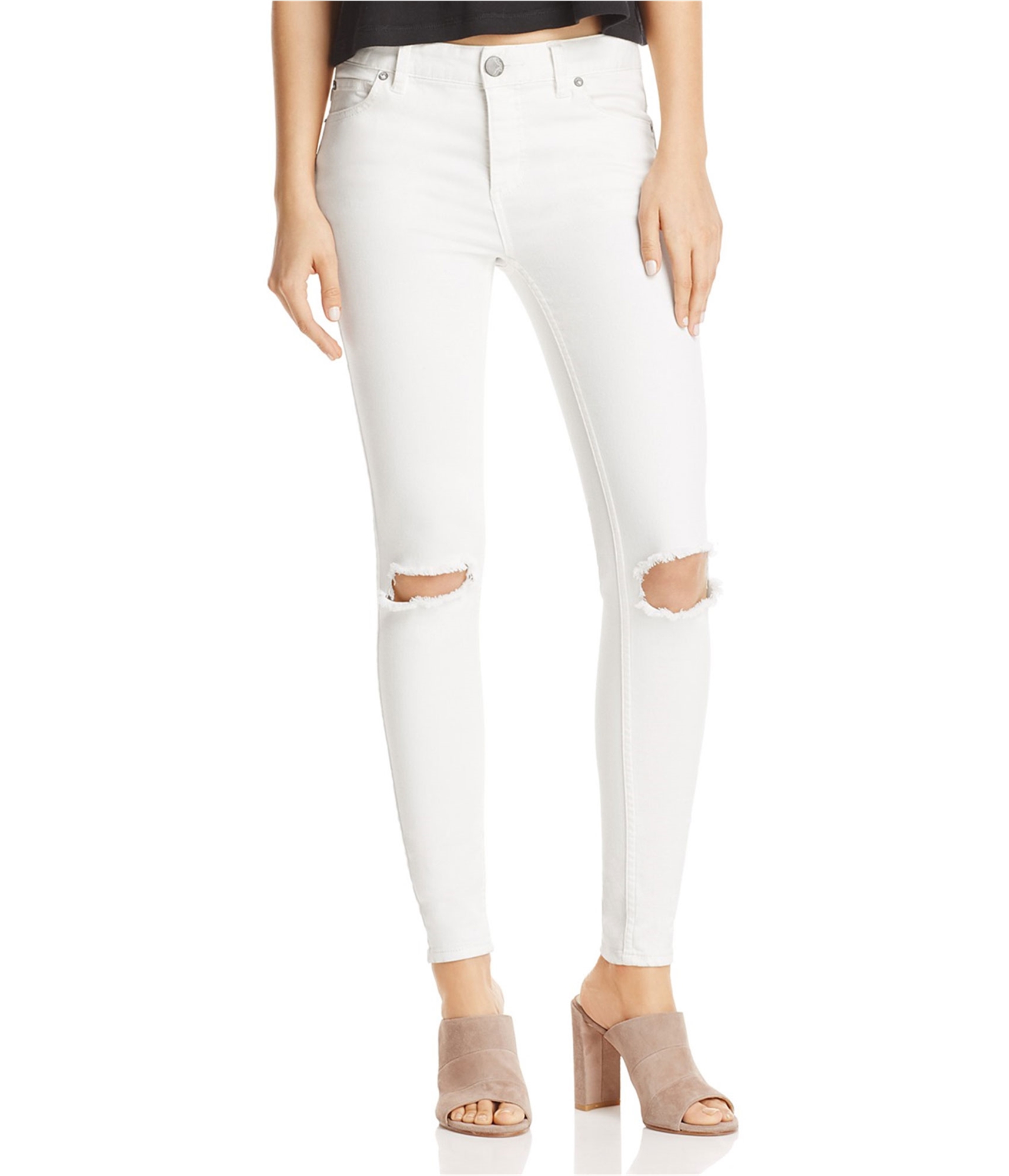 Free People Womens Busted Knee Skinny Fit Jeans, White, 25 | eBay