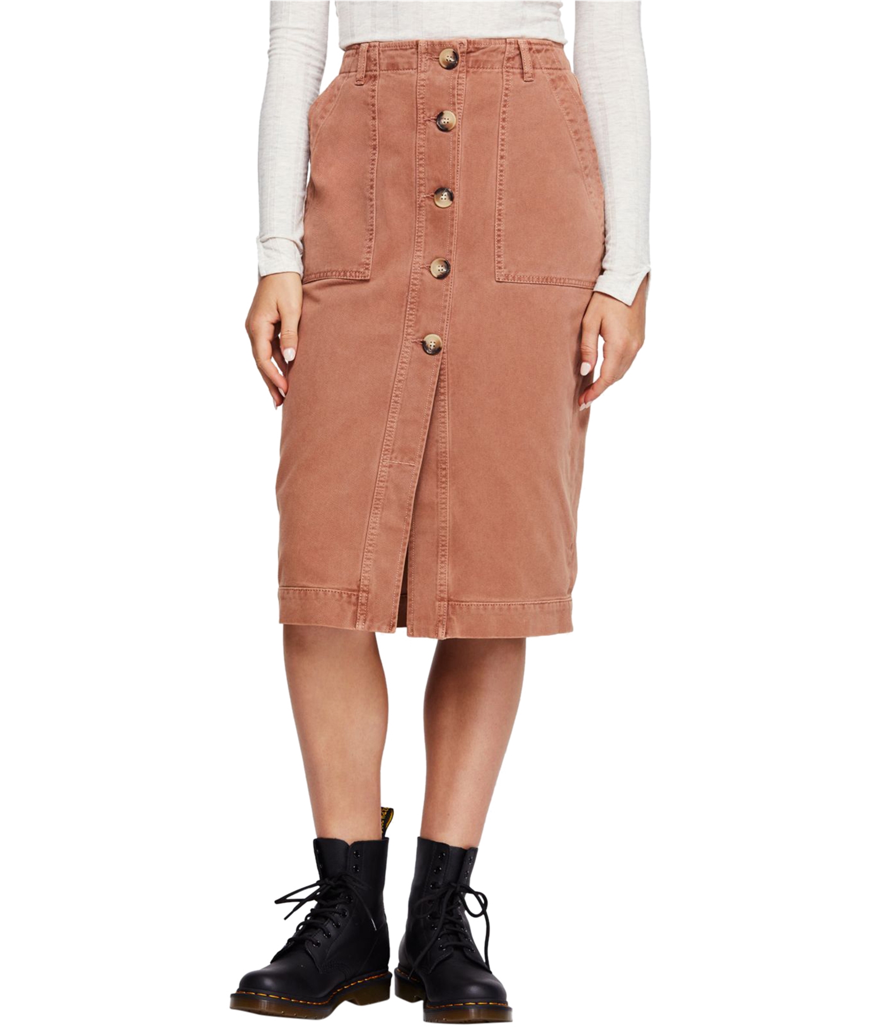 Free People Womens Utility Denim Midi Skirt, Brown, 2 | eBay