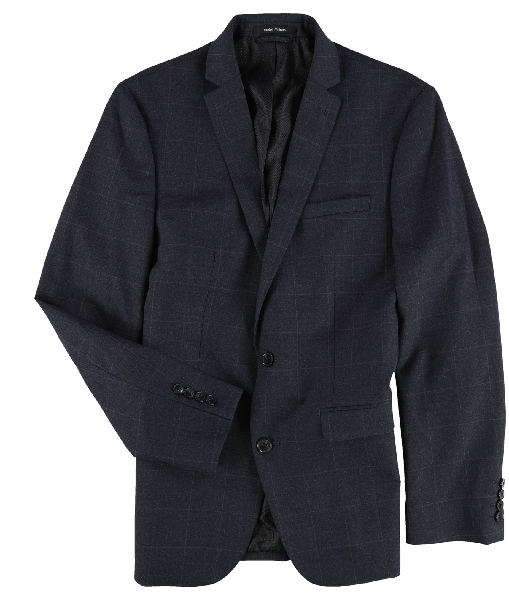 Pre-owned Bar Iii Mens Windowpane Two Button Blazer Jacket In Charcoalblue
